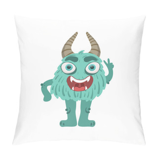Personality  Furry Turquoise Friendly Monster With Horns Pillow Covers