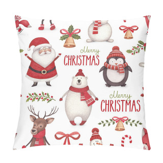 Personality  Watercolor Christmas Illustrations. Seamless Pattern Pillow Covers