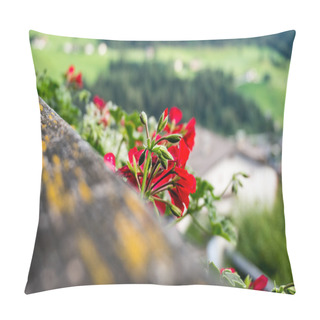 Personality  Red Geranium On A Balcony In Ortisey  Pillow Covers