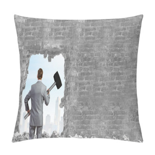 Personality  Businessman With Big Hammer Pillow Covers