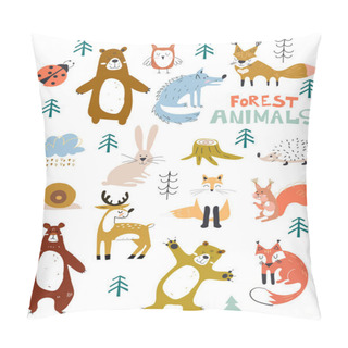 Personality  Vector Woodland Animals Character, Great For Scrapbook,cute And Sweet Animals. Fall Floral Forest Design Elements. Pillow Covers