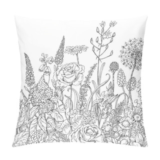Personality  Seamless Line Pattern With Wildflowers Pillow Covers