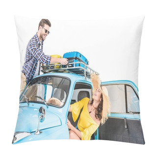 Personality  Couple Of Tourists In Car Pillow Covers