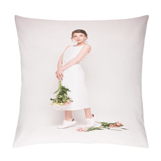 Personality  Girl In White Dress With Flowers Pillow Covers