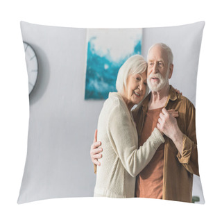 Personality  Cheerful Smiling Couple Smiling While Dancing At Home Pillow Covers