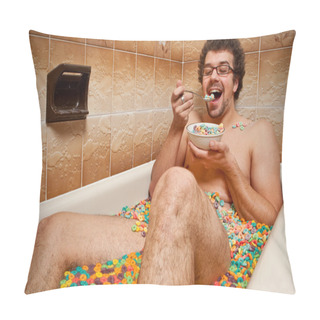 Personality  Funny Man Eating His Cereals In The Bath Pillow Covers