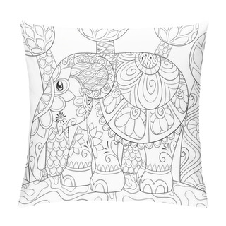 Personality  A Cartoon Elephant With Ornaments  On The Background With Trees Image For Adults For Relaxing Activity.Zen Art Style Illustration For Print.Poster Design. Pillow Covers
