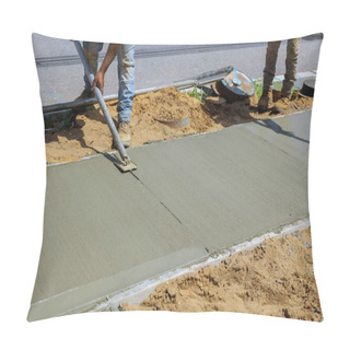 Personality  Process Of Installing Construction Of New Sidewalks Laying Concrete Cement Pillow Covers