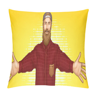 Personality  Hipster Man Raising Hands For Hugging Vector Pillow Covers