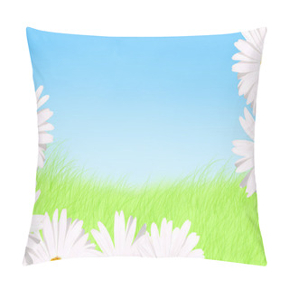 Personality  White Daisies Grass And Sky Background Pillow Covers