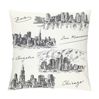 Personality  American Cities Skylines - Hand Drawn Set Pillow Covers