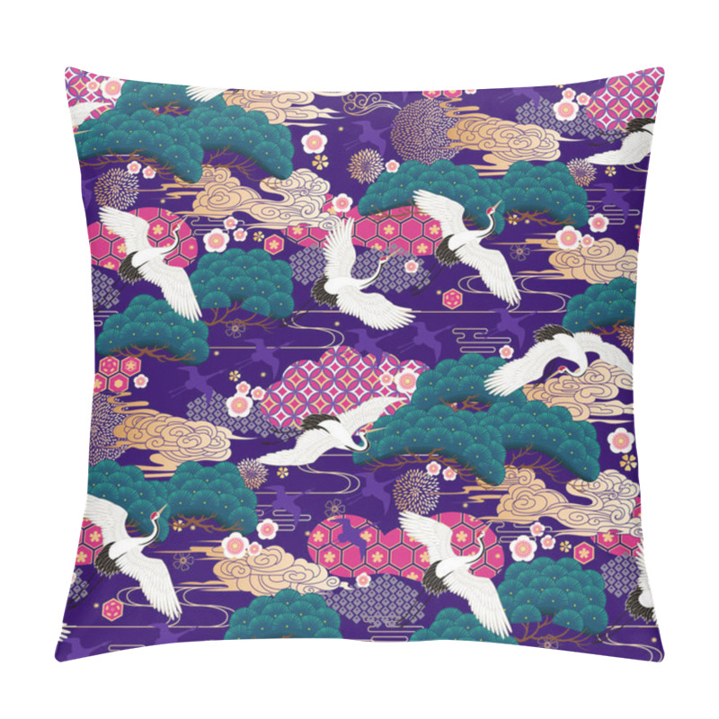 Personality  Seamless Pattern With Japanese Cranes Pillow Covers