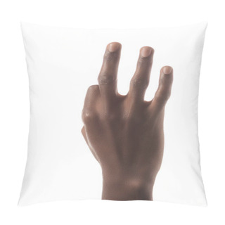 Personality  Partial View Of African American Man Showing Letter F In Deaf And Dumb Language Isolated On White Pillow Covers