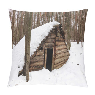 Personality  Wooden Hut In The Forest. Abandoned Building Made Of Logs In The Snow. Russia Pillow Covers