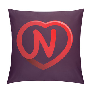 Personality  N Letter With Red Heart. Pillow Covers