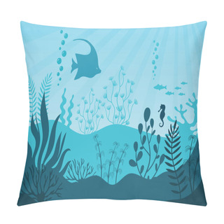 Personality  Aquarium Life. Silhouettes Of Coral Reef Vector Pillow Covers