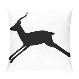 Personality  Black Silhouette African Wild Black-tailed Gazelle With Long Horns Cartoon Animal Design Flat Vector Illustration On White Background Side View Antelope Eating Pillow Covers