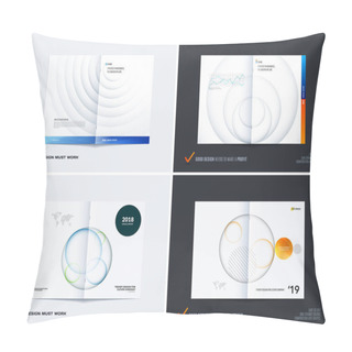 Personality  Design Set Of Abstract Double-page Brochure With Colourful Circles, Quares, Triangles For Branding. Business Vector Broadside. Pillow Covers