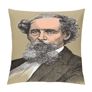 Personality  Charles Dickens Portrait In Line Art Illustration Pillow Covers