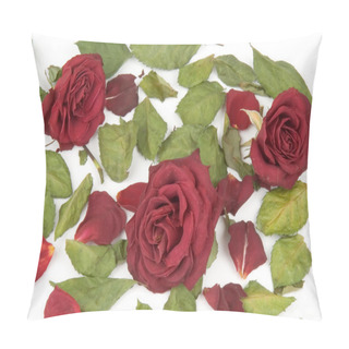 Personality  Red Rose Petals, Buds And Green Leaves Pillow Covers