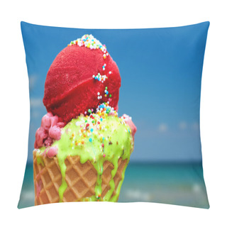 Personality  Tasty Melting Ice Cream On Summer Background Pillow Covers