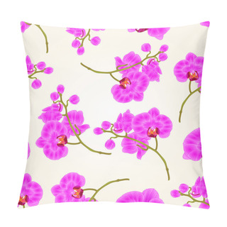 Personality  Seamless Texture Branches Orchid Phalaenopsis Purple Flowers Tropical Plants Green Stem And Buds  Vintage Hand Draw Vector Botanical Illustration Pillow Covers
