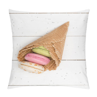 Personality  Colorful Macarons In Waffle Cones Pillow Covers