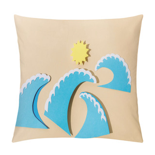 Personality  Top View Of Paper Cut Sun And Sea Waves On Beige  Pillow Covers