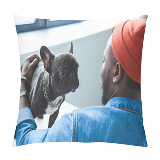 Personality  African American Man Cuddling Cute French Bulldog Pillow Covers