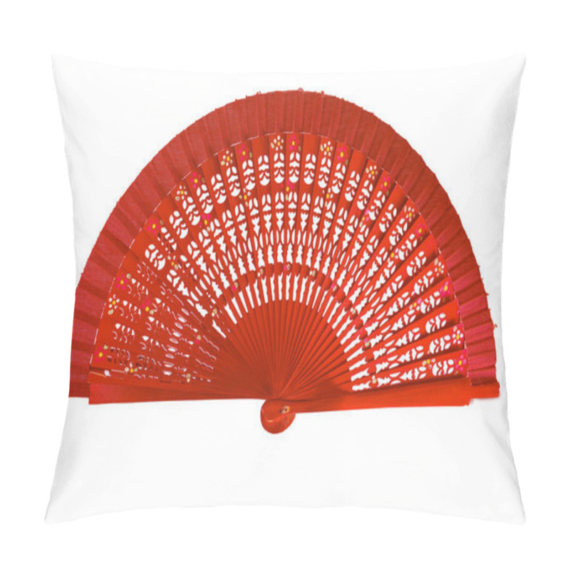 Personality  Spanish red open hand fan, decorated with floral motifs, isolated on white background  pillow covers