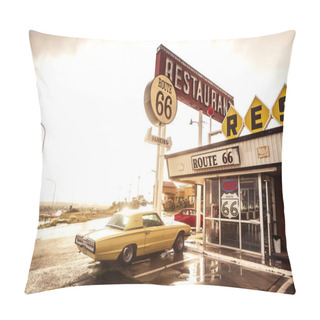 Personality  Restaurant Sign Along Historic Route 66 Pillow Covers