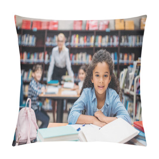Personality  Schoolgirl With Pile Of Books At Library Pillow Covers