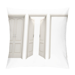 Personality   Open White Double Door Isolated On A White Background. Pillow Covers