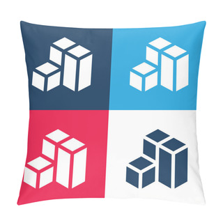 Personality  3d Modeling Blue And Red Four Color Minimal Icon Set Pillow Covers