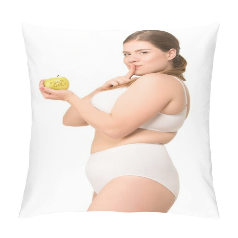 Personality  Woman With Silence Symbol And Apple Pillow Covers