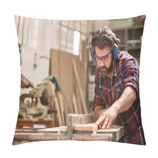Personality  Carpenter Cutting Piece Of Wood In Workshop Pillow Covers