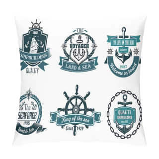 Personality  Blue Nautical And Sailing Themed Banners Or Icons Pillow Covers