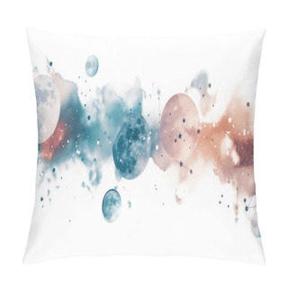 Personality  Abstract Cosmic Background With Watercolor Planets And Stars, Depicting A Celestial Dreamscape. Illustration By Generative Ai Pillow Covers
