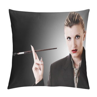 Personality  Woman With Cigarette Holder In Office Suite Pillow Covers