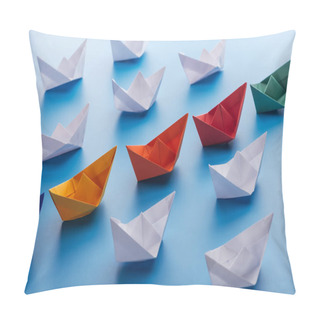 Personality  Colorful Bright Paper Boats On Light Blue Surface Pillow Covers