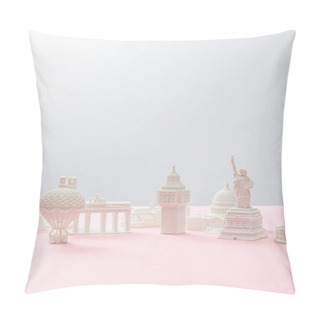 Personality  Small Souvenirs From Different Countries On Grey And Pink  Pillow Covers