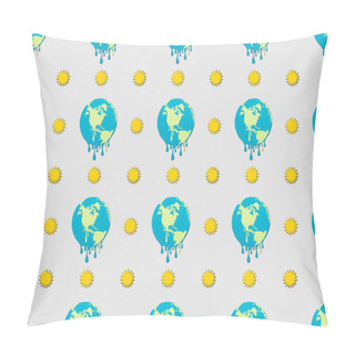 Personality  Pattern With Melting Globes And Sun Signs On Grey Background, Global Warming Concept Pillow Covers