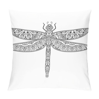 Personality  Dragonfly Decorated With Indian Ethnic Floral Vintage Pattern. Hand Drawn Decorative Insect In Doodle Style. Stylized Mehndi Ornament For Tattoo, Print, Cover, Book And Coloring Page. Pillow Covers