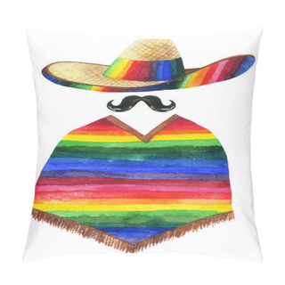 Personality  Watercolor Painting Of Man Wearing Sombrero Pillow Covers