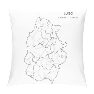 Personality  Administrative Map Of The Province Of Lugo (Galicia) With Cormarques (Comarcas), Jurisdictions (Partidos Judiciales) And Municipalities (Municipios) As Of 2022 - Spain - Vector Map Pillow Covers