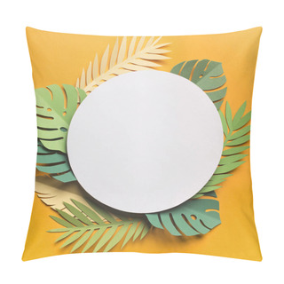 Personality  Tropical Leaves Composition Around White Blank Place On Yellow Pillow Covers