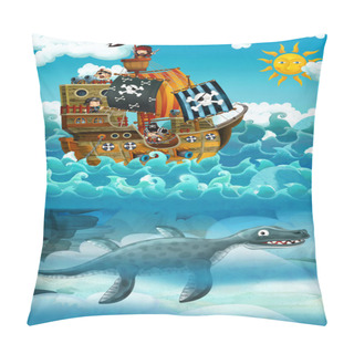 Personality  Pirates On The Sea - Battle - With Monster Underwater - Illustration For Children Pillow Covers