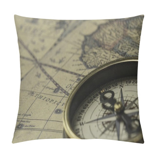 Personality  Retro Compass With Old Map Pillow Covers