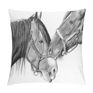 Personality  Horses Nuzzling, Pencil Drawing Pillow Covers