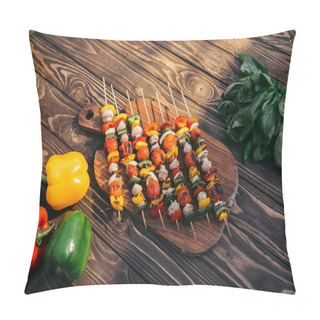 Personality  Wooden Board With Vegetables And Mushrooms On Skewers Cooked Outdoors On Grill Pillow Covers